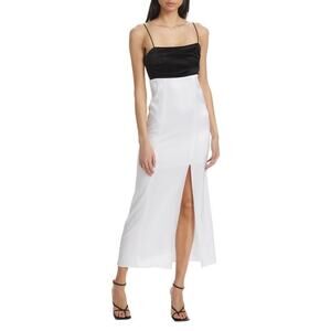 Alice + Olivia NWT Lilita Black & White Satin Maxi Slip Dress Size 4